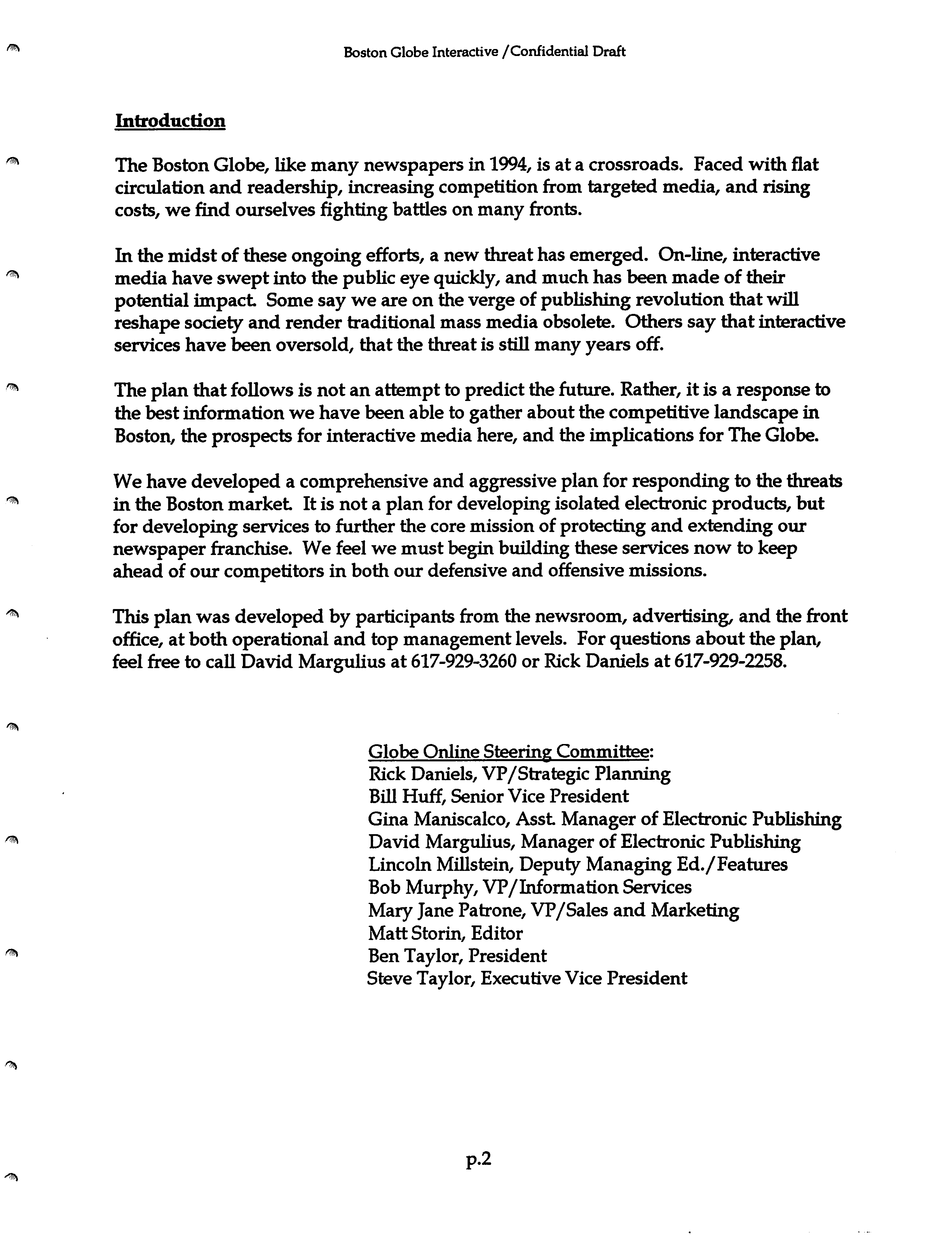 10-21-94 intro to Boston Globe Interactive business plan