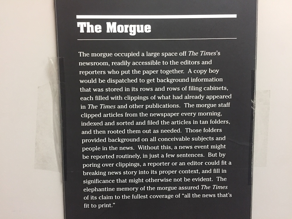 NYT morgue history placard
