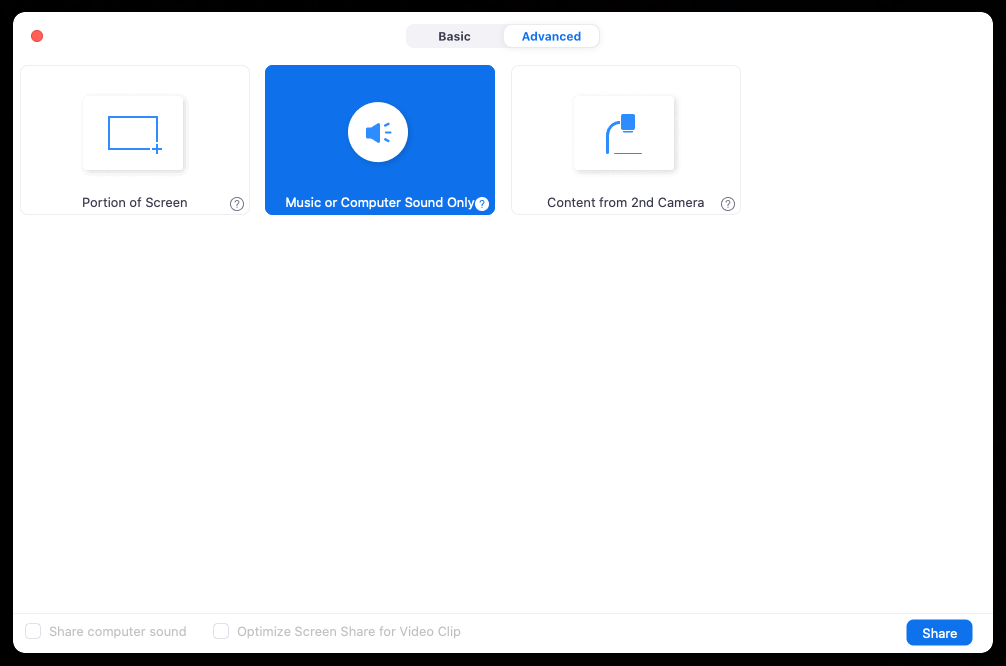 How to share just audio on Zoom