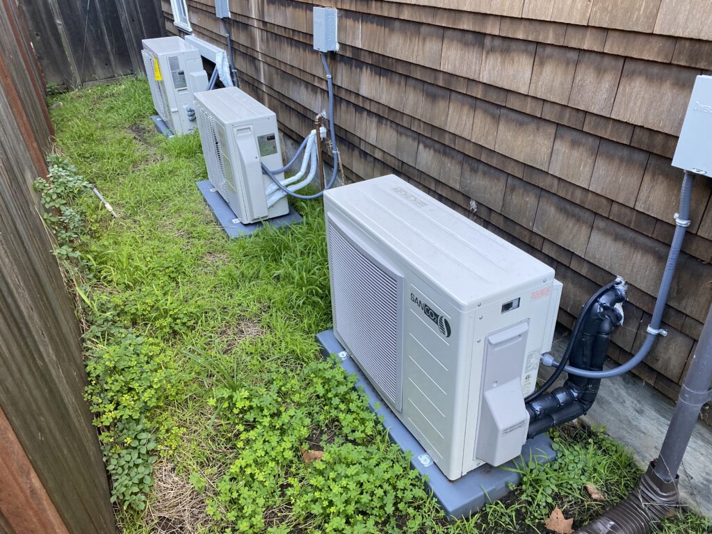 Our three new heat pump condenser units after the upgrade.